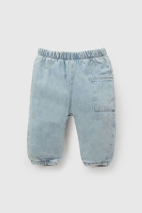Jean Pantalón Celeste Unisex de Bebé con Botones y Cintura Elasticada