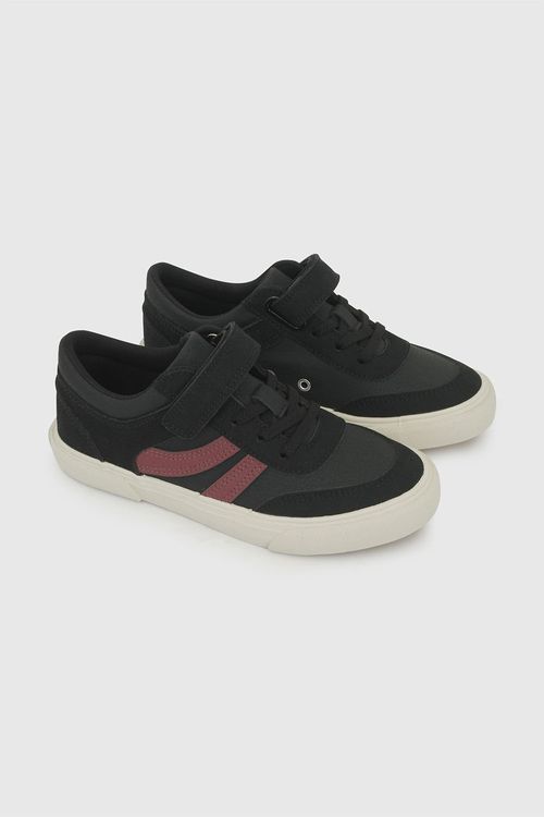 Zapatilla Negra de Niño de Lifestyle con Velcro y Cordón Elástico