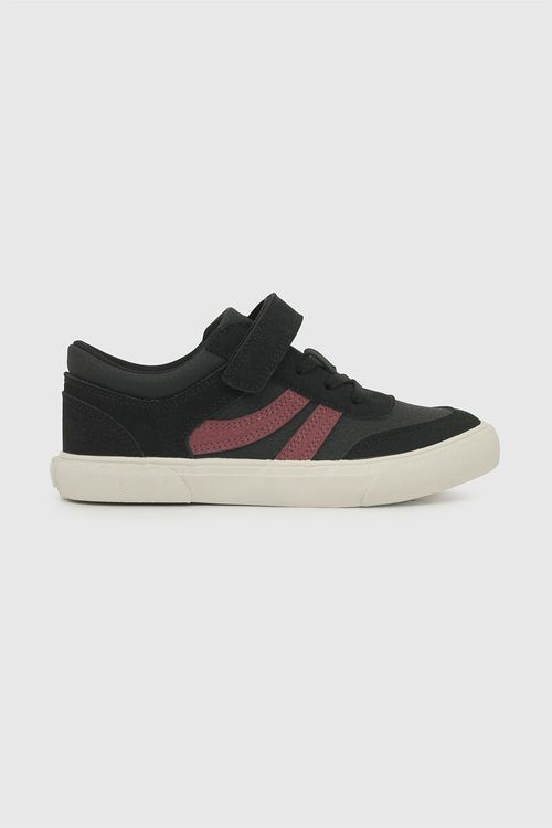 Zapatilla Negra de Niño de Lifestyle con Velcro y Cordón Elástico