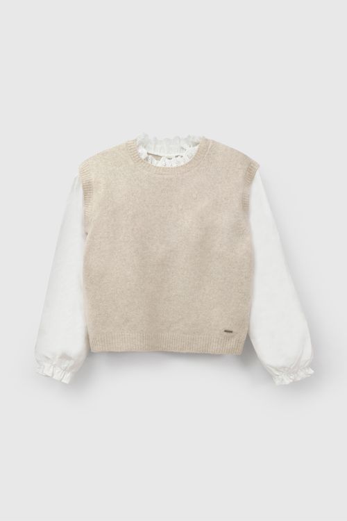 Sweater Niña Beige de Poliéster con Lana Acrílico