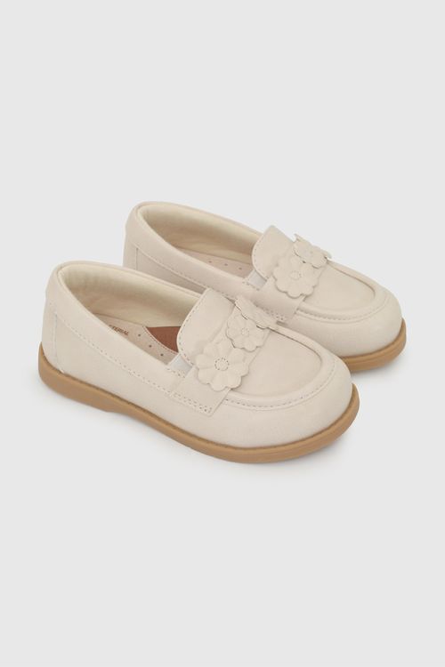 Zapato Beige de Niña en Textil y Cuero con Suela TR
