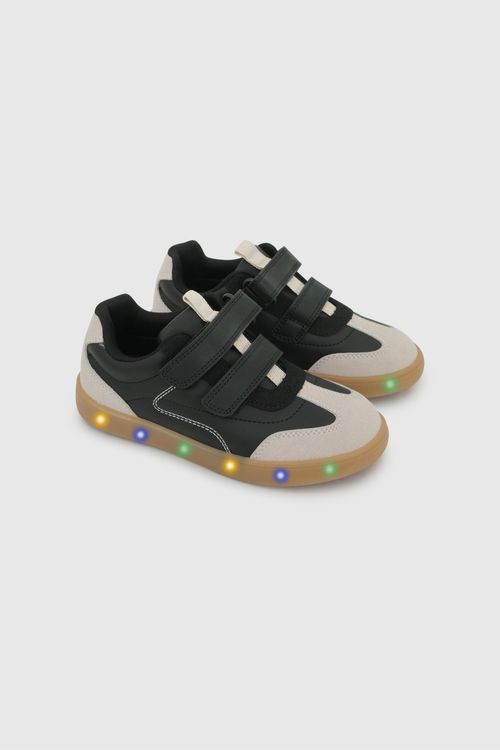 Zapatilla con Luces para Niño Negra de Sintético y Textil