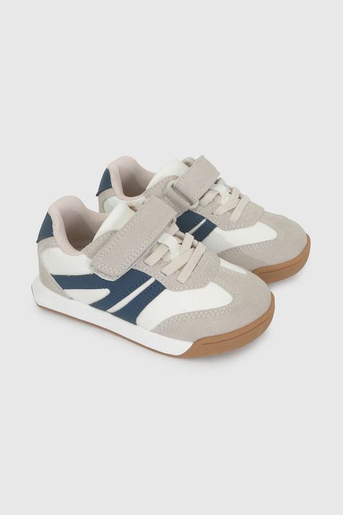 Zapatilla Lifestyle Beige de Niño con Velcro y Cordón Elástico
