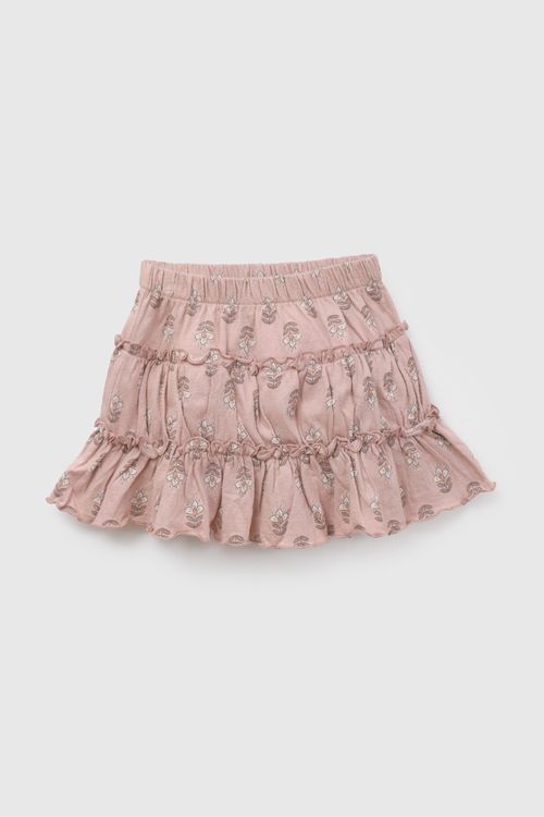 Falda de Niña Rosada de Algodón con Estampado de Flores