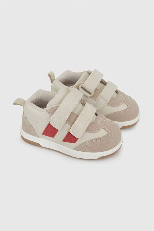 Zapatilla Beige de Primeros Pasos para Niño con Velcro y Suela de TR