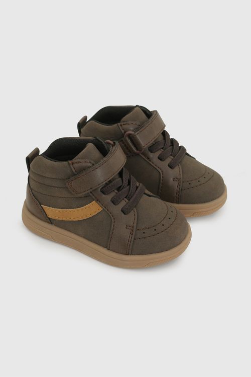 Zapatilla de Primeros Pasos para Niño Café de Sintético, Textil y TR con Velcro y Cordón Elástico