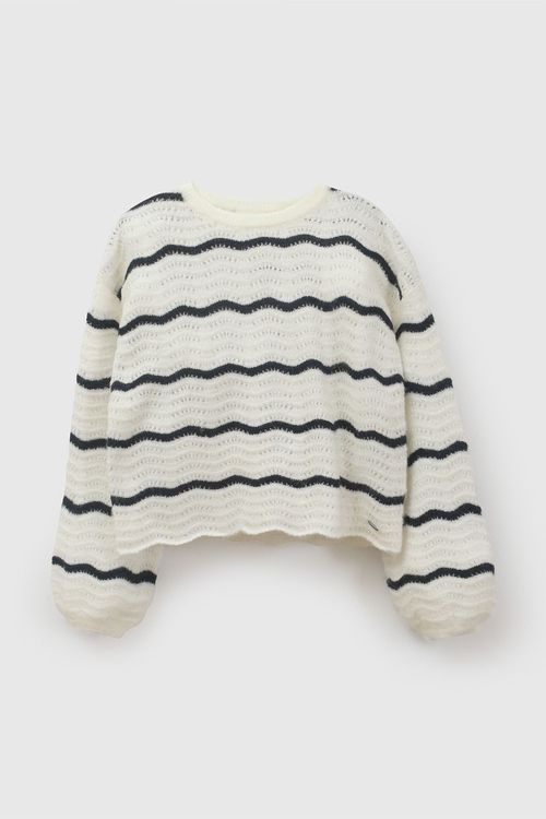 Sweater Niña Blanco de Poliéster Reciclado con Rayas