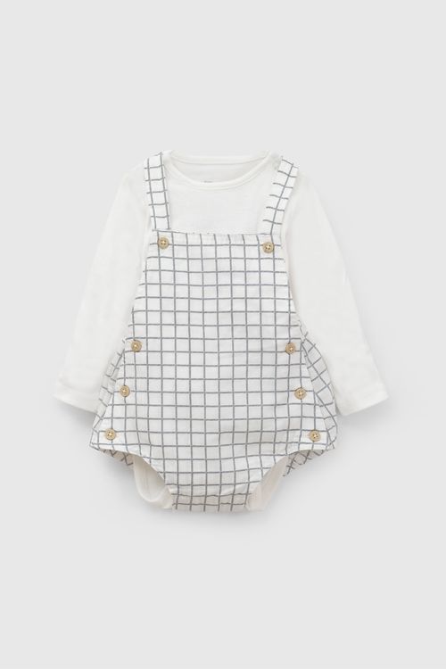 Conjunto Body Jardinera de Bebé Niño Crema de Algodón con Botones