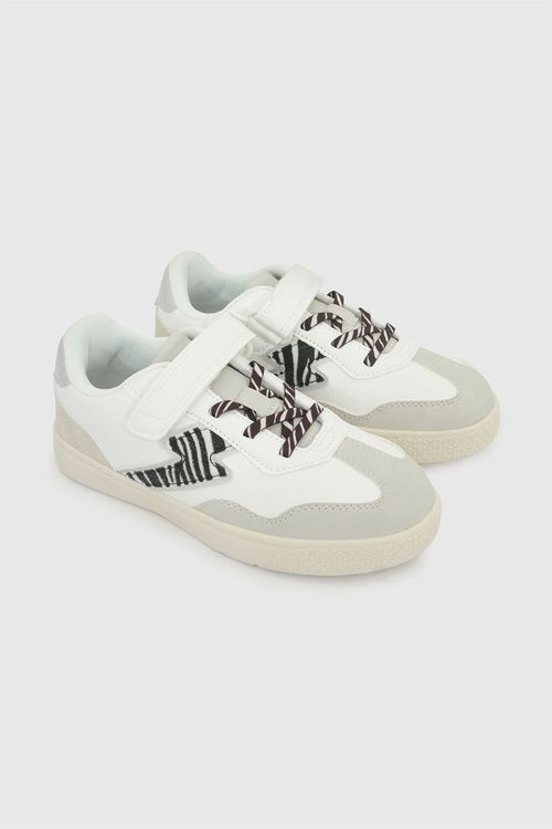 Zapatilla Lifestyle Blanca de Niña en Sintético, Textil y TR con Velcro y Cordón Elástico