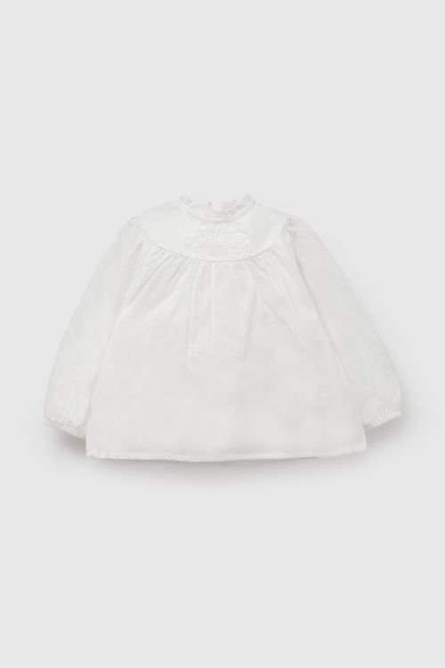 Blusa Infantil de Niña Blanca de Algodón con Botones y Estampado de Flores