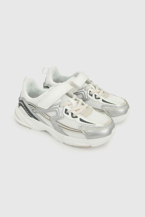Zapatilla Lifestyle Blanca Unisex de Niño con Velcro Cordón Elástico
