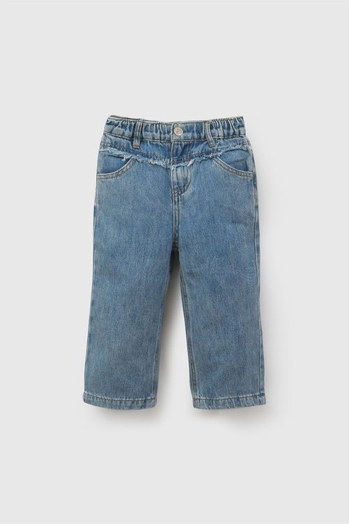 Jean Niña Azul de Algodón con Flecoss y Cintura Ajustable
