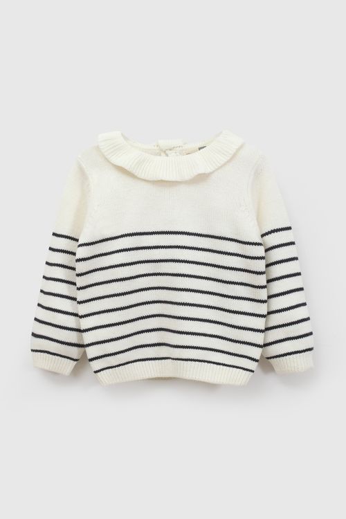 Sweater Infantil de Niña Beige de Algodón con Rayas