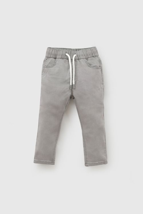 Jean Niño Gris de Algodón con Cordones y Cintura Elasticada