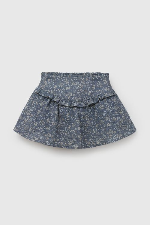Falda Niña Celeste con Flores de Algodón