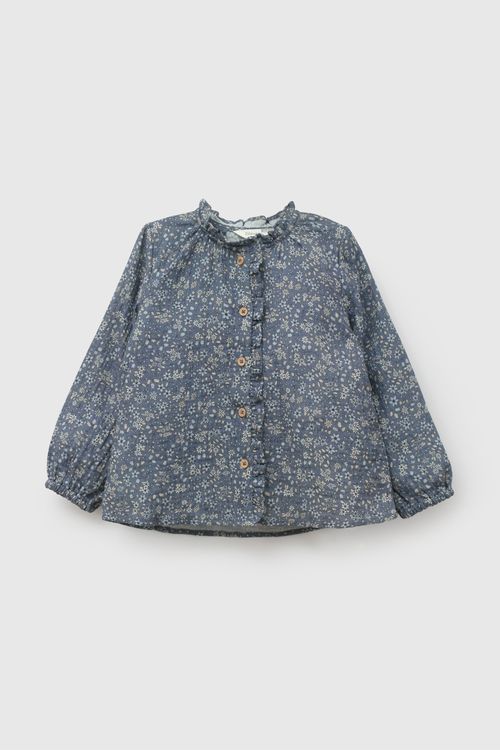 Blusa Infantil Celeste de Algodón con Estampado de Flores