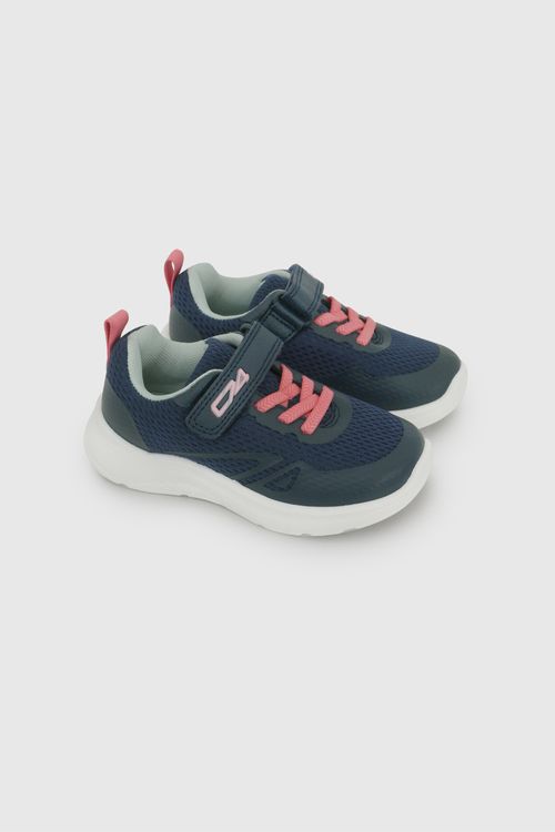 Zapatilla Deportiva Azul de Niña con Velcro y Cordón Elástico
