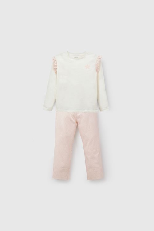 Pijama de Niña Rosa de Algodón con Elastano y Manga Larga