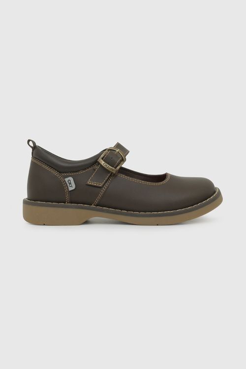 Zapato Escolar Café con Hebilla y Suela Antideslizante