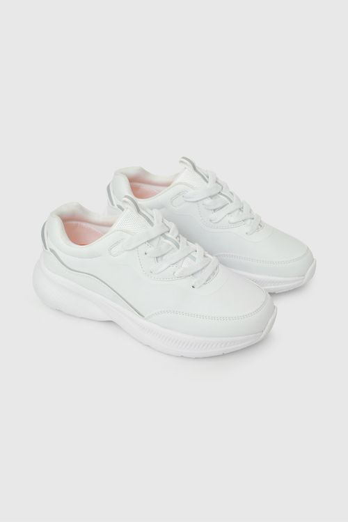Zapatilla Escolar Deportiva Unisex Blanca con Cordones y Suela Phylon