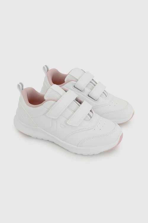 Zapatilla Escolar Deportiva de niña Blanca con Velcros y Suela Phylon