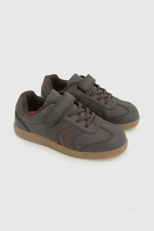 Zapatilla Escolar Café con Velcro y Plantilla de Memory Foam