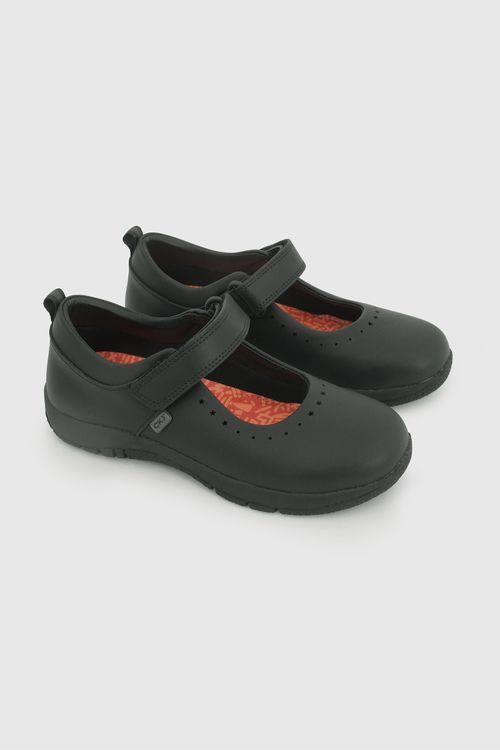 Zapato Escolar Negro con Velcro y Plantilla de Cuero con Memory Foam
