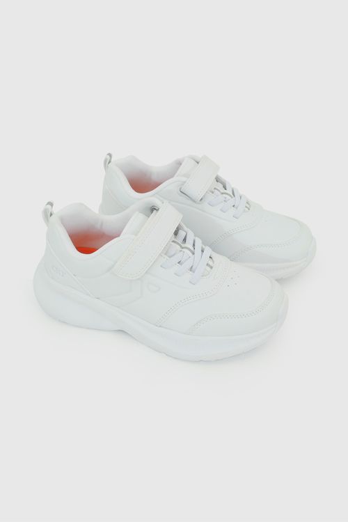 Zapatilla Escolar Deportiva Unisex Blanca con Velcro Elástico