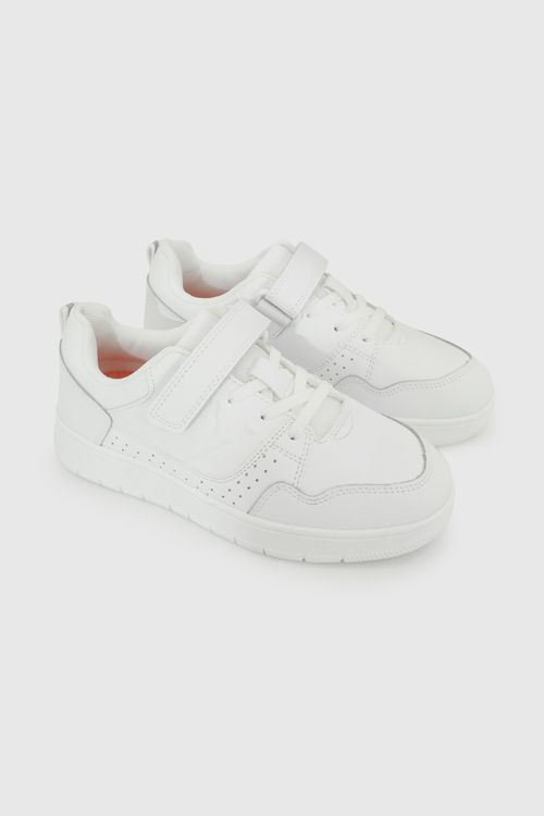 Zapatilla Escolar Blanca con Velcro Elástico y Memory Foam