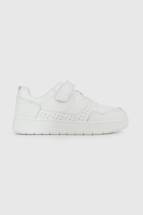 Zapatilla Escolar Blanca con Velcro Elástico y Memory Foam