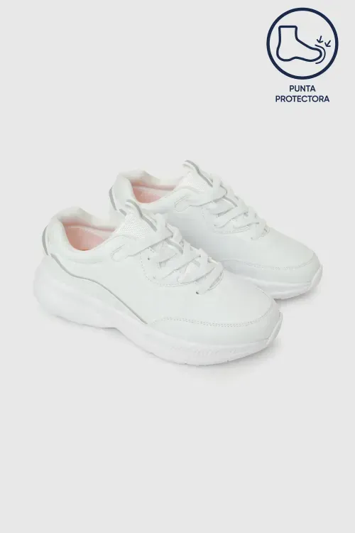 Zapatilla Escolar Deportiva Unisex Blanca con Cordones y Suela Phylon