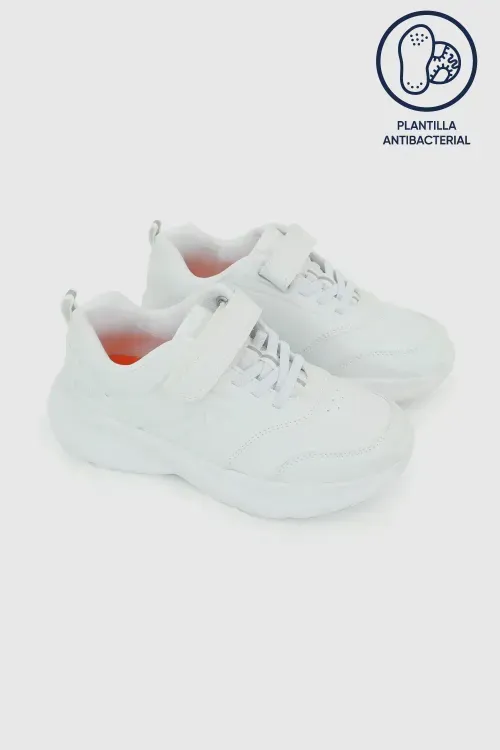 Zapatilla Escolar Deportiva Unisex Blanca con Velcro Elástico