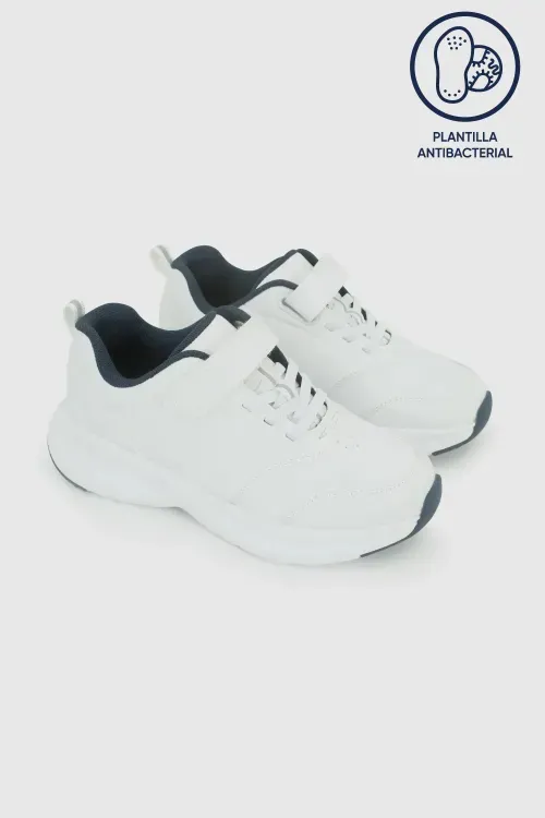 Zapatilla Escolar Deportiva Blanca con Velcro Elástico