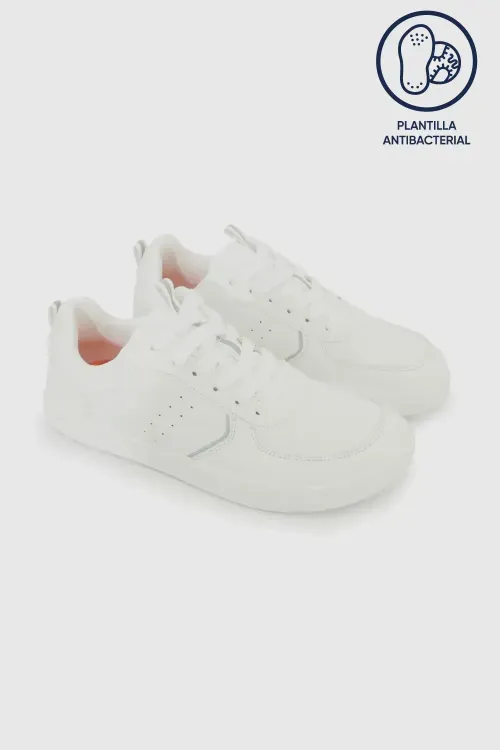 Zapatilla Escolar Blanca con Cordones Reflectantes y Suela Antideslizante