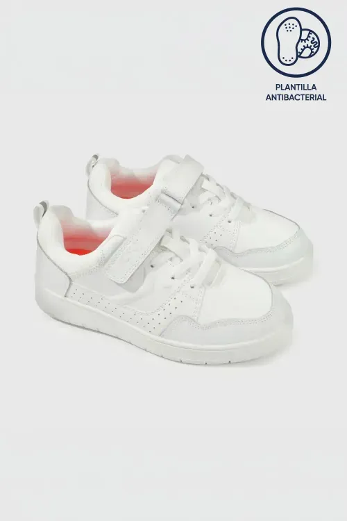 Zapatilla Escolar Blanca con Velcro Elástico y Memory Foam