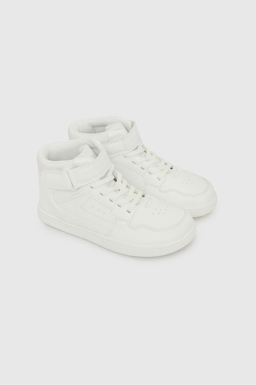 Zapatilla Lifestyle Blanca Unisex de Niño con Velcro y Cordón Elástico