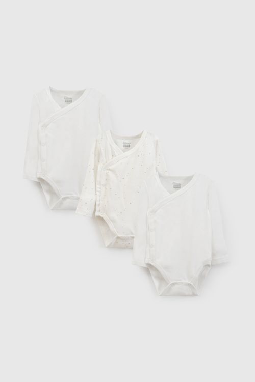 Body Unisex New Born Blanco de Algodón con Broche y Pack de 3 unidades