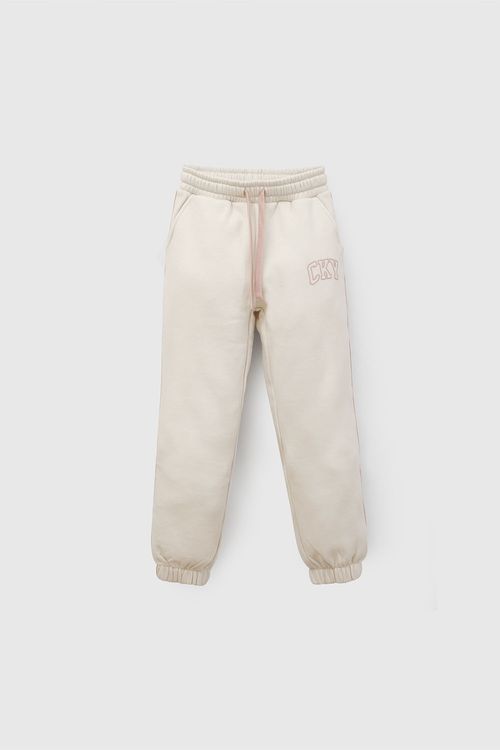 Pantalón Buzo de Niña Beige de Algodón y Poliéster