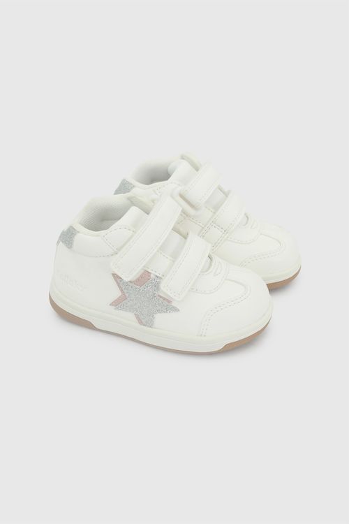 Zapatilla Blanca de Primeros Pasos para Niña de Velcro y Suela Flexible