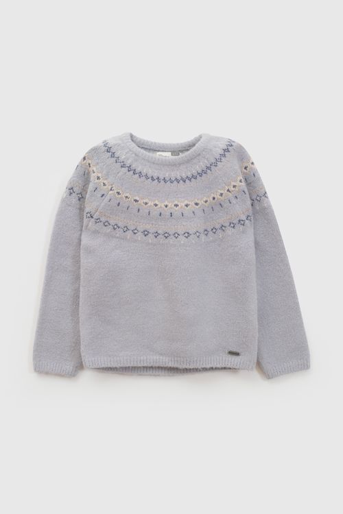 Sweater Infantil Celeste de Niño con Diseño Étnico de Acrílico y Nylon