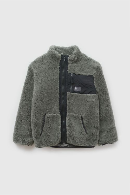 Polerón Sherpa Bolsillo Verde de Niño de Poliéster