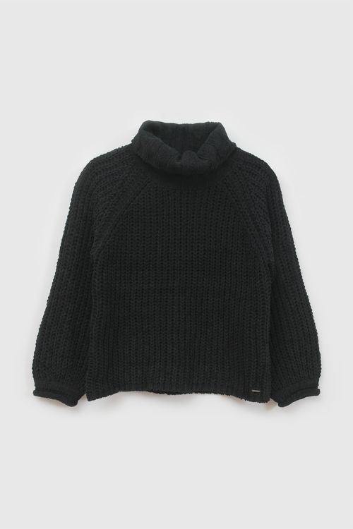 Sweater Chenille Básico Negro de Poliéster para Niña