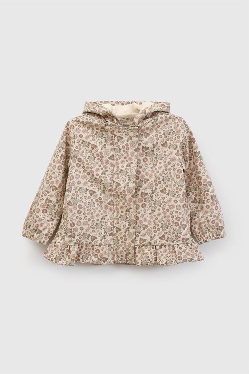 Chaqueta Infantil de Niña Beige de Cuero Sintético con Flores
