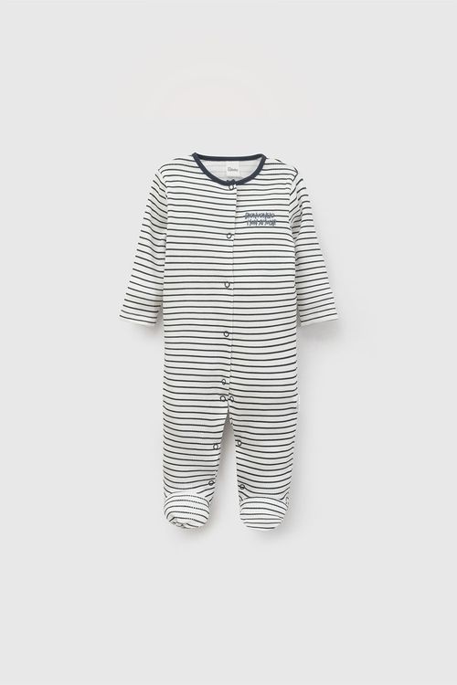 Enterizo Detalle Bordado de Niño Bebé Azul Marino con Broches de Acero Inoxidable