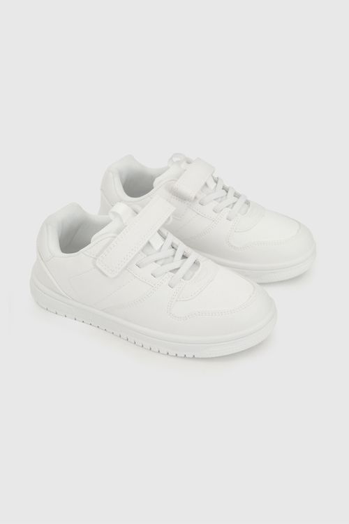 Zapatilla Lifestyle Blanca Unisex de Niño con Velcro y Cordón Elástico