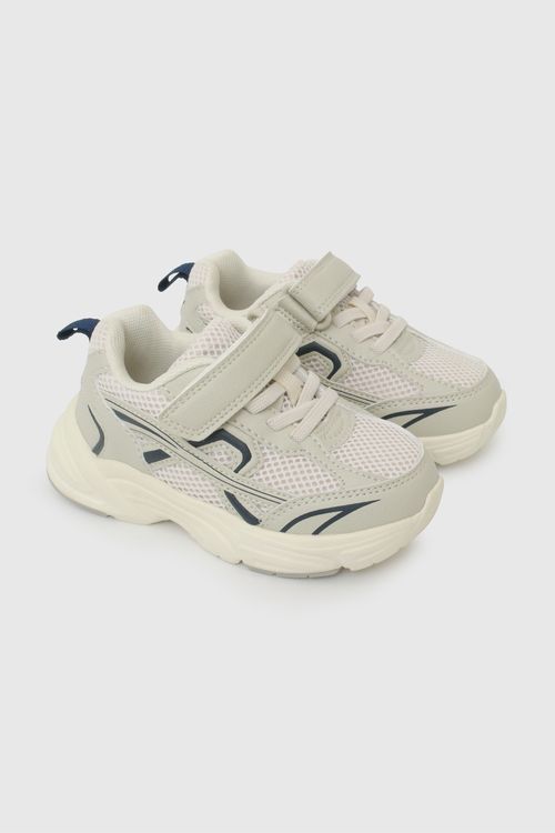 Zapatilla Lifestyle Beige de Niño con Velcro y Cordón Elástico