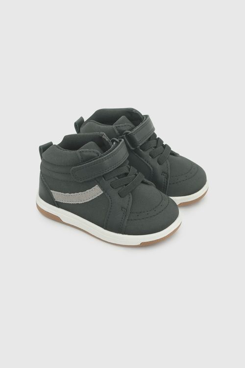 Zapatilla de Niño Negra de Primeros Pasos con Velcro y Cordón Elástico