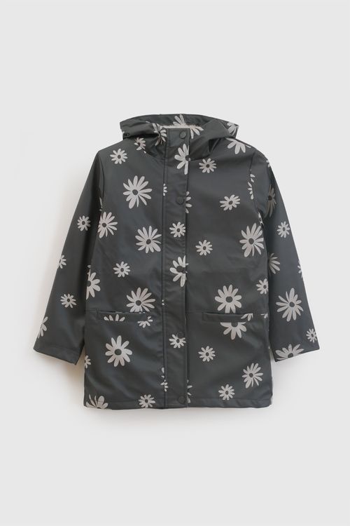 Chaqueta Engomada de Niña Gris de Cuero Sintético con Flores