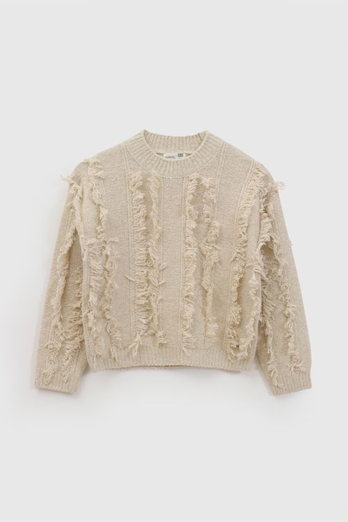 Sweater Niña Beige de Poliéster Reciclado con Lana Acrílico