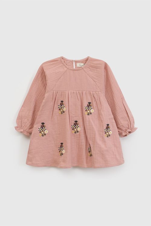 Vestido Infantil Morado de Algodón con Estampado de Flores para Niña